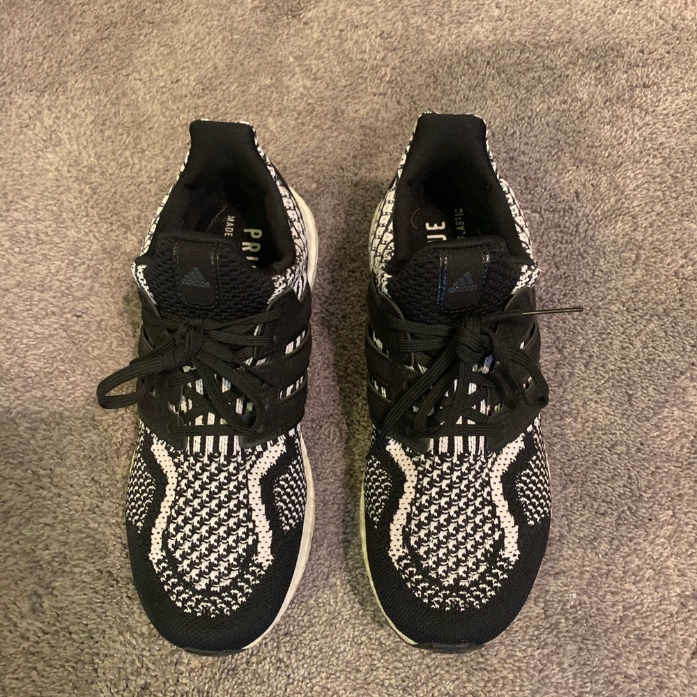 Black and white Adidas Ultraboosts